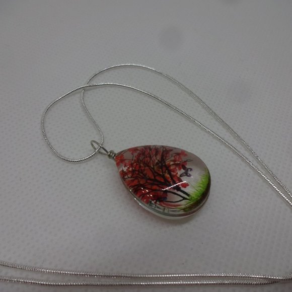 Beautiful "FALL TREE RESIN" Handmade Pendant on a 18" Sterling Chain #196 - Picture 1 of 3